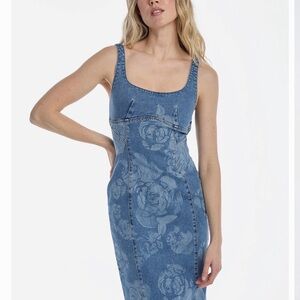 Noli Blue Denim Rose-Print Tank Dress